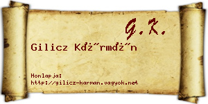 Gilicz Kármán névjegykártya